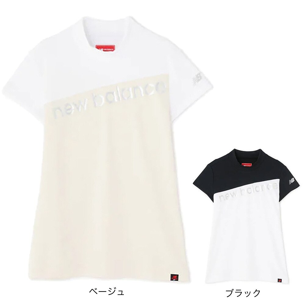 ニューバランス（new balance）（レディース）ゴルフウェア バイカラー メッシュダブルフェイス モックネック 半袖プルオーバー 012-3166501-010