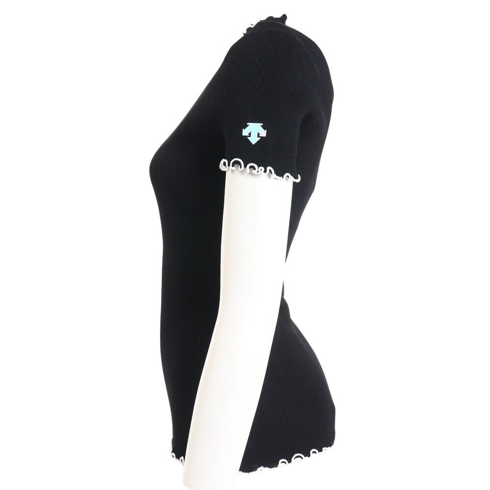 デサントゴルフ(DESCENTEGOLF)(レディース)ゴルフウェア モックネック レディース ゴルフ LUXE 総リブメロー半袖ニット DGWVJA01 BK00