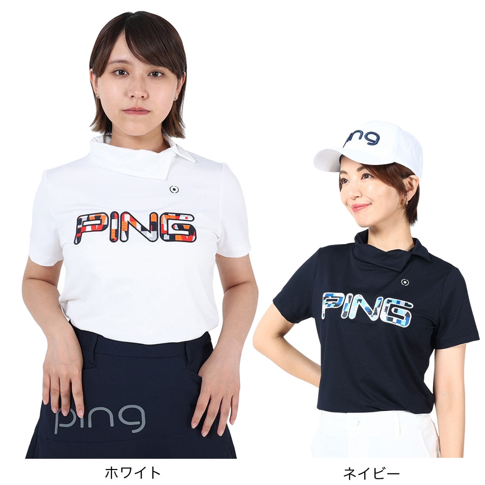 ピン（PING）（レディース）ゴルフウェア コットンライク天竺 半袖デザイン衿カットソー 622-3168308-120