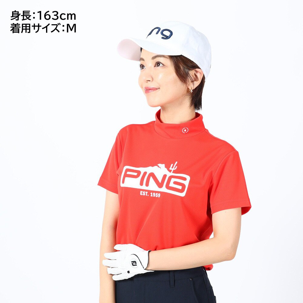 ピン（PING）（レディース）ゴルフウェア 吸水 速乾 半袖 グラフィックハイネックシャツ 622-3168312-100