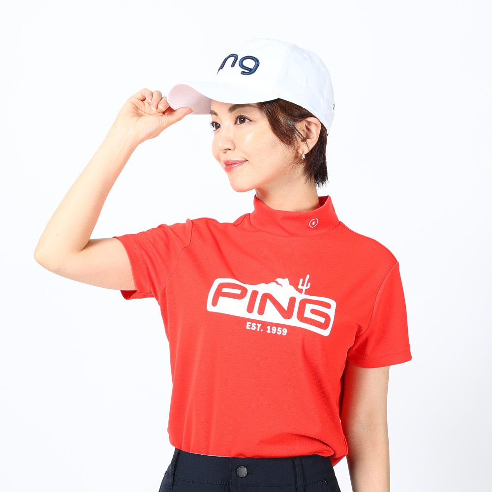 ピン（PING）（レディース）ゴルフウェア 吸水 速乾 半袖 グラフィックハイネックシャツ 622-3168312-100