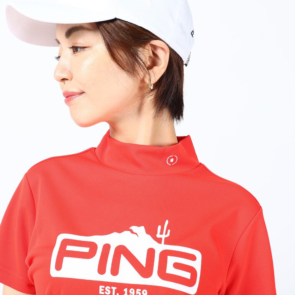 ピン（PING）（レディース）ゴルフウェア 吸水 速乾 半袖 グラフィックハイネックシャツ 622-3168312-100