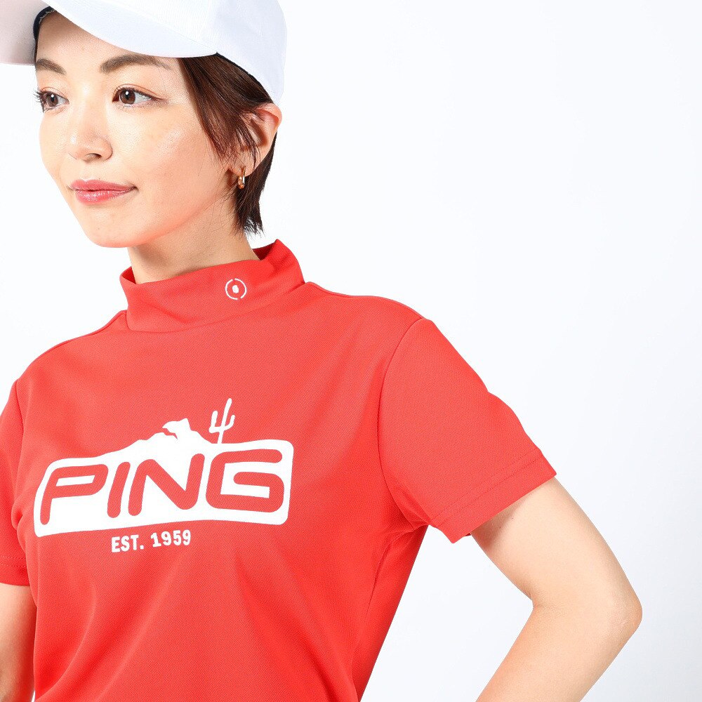 ピン（PING）（レディース）ゴルフウェア 吸水 速乾 半袖 グラフィックハイネックシャツ 622-3168312-100