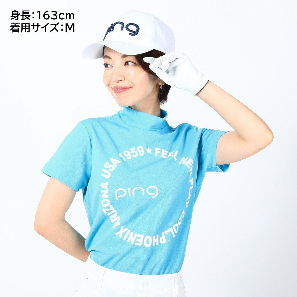 ピン（PING）（レディース）ゴルフウェア 吸水 速乾 半袖 グラフィックハイネックシャツ 622-3168312-110