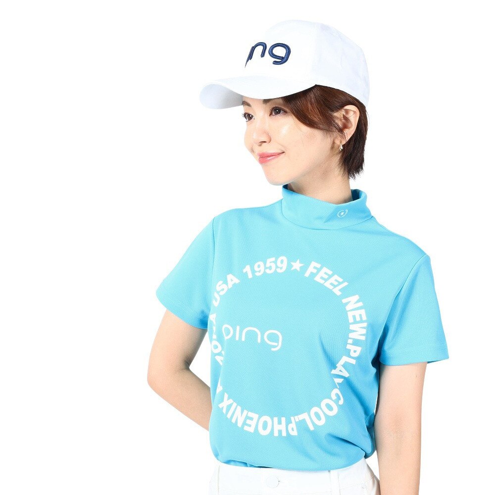 ピン（PING）（レディース）ゴルフウェア 吸水 速乾 半袖 グラフィックハイネックシャツ 622-3168312-110