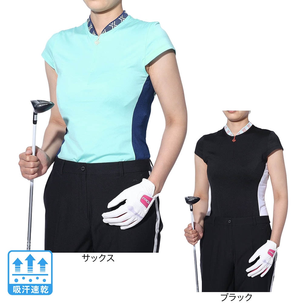 J.LINDEBERG（レディース）ゴルフウェア 吸水速乾 半袖 衿キャップスリーブカットソー 072-21540-092