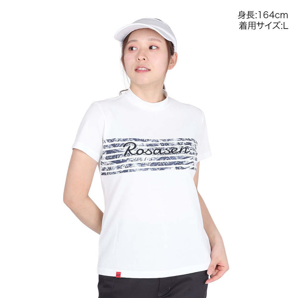 ROSASEN（レディース）ゴルフウェア 吸水速乾 ストレッチカノコインレー 半袖 モックネック 045-22741-005-24AW
