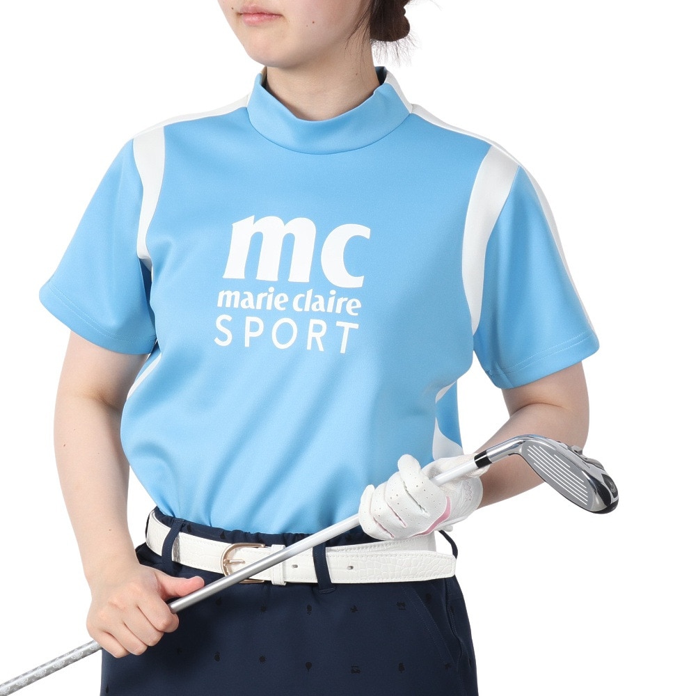 マリ・クレール スポール（marie claire sport）（レディース）ゴルフ 半袖 モックネック シャツ 713614 -BL