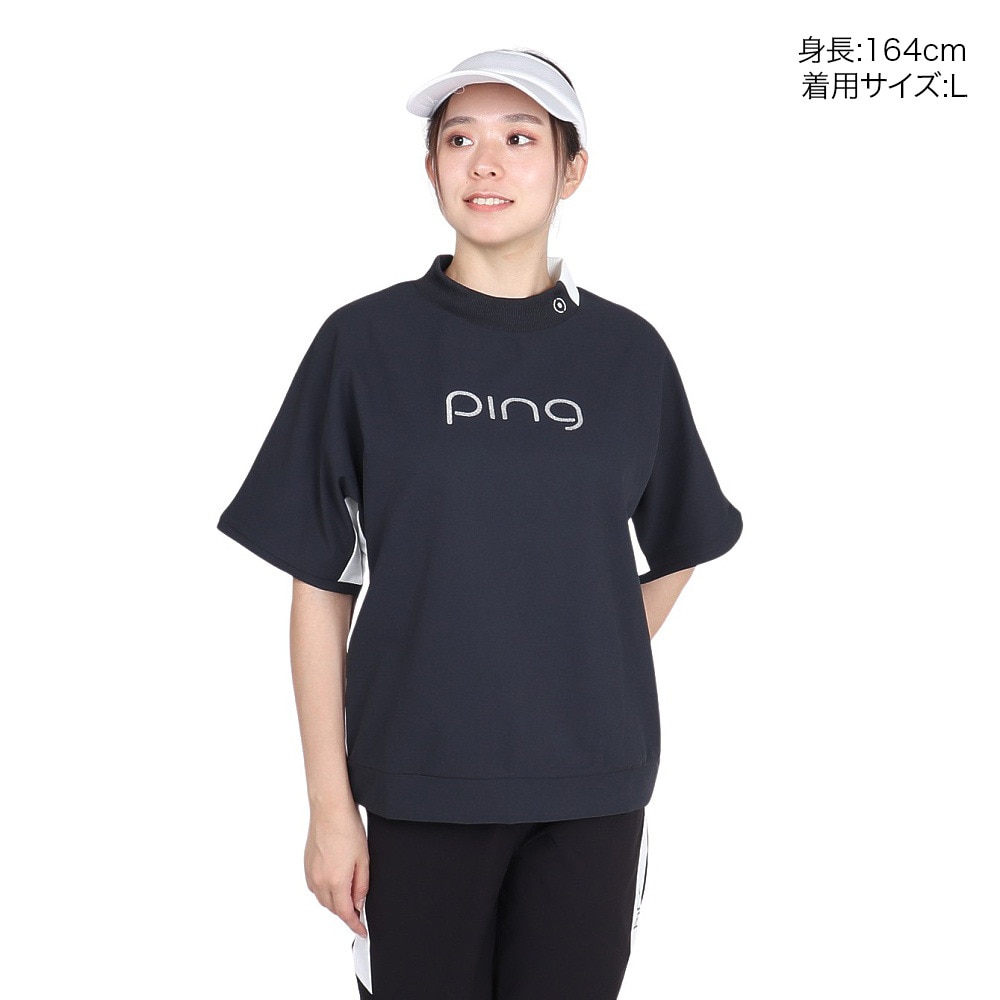 ピン（PING）（レディース）ゴルフウェア モックネック レディース ゴルフウェア ストレッチ布帛 半袖ハイネックシャツ 622-4267802-010