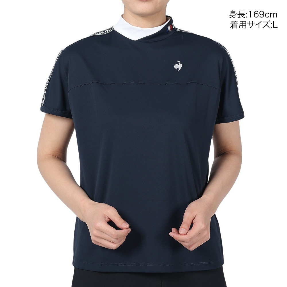 ルコックスポルティフ（lecoqsportif）（レディース）ゴルフウェア 半袖 吸水速乾 ワイドフィット モックネック袖ラインシャツ QGWXJA01 NV00