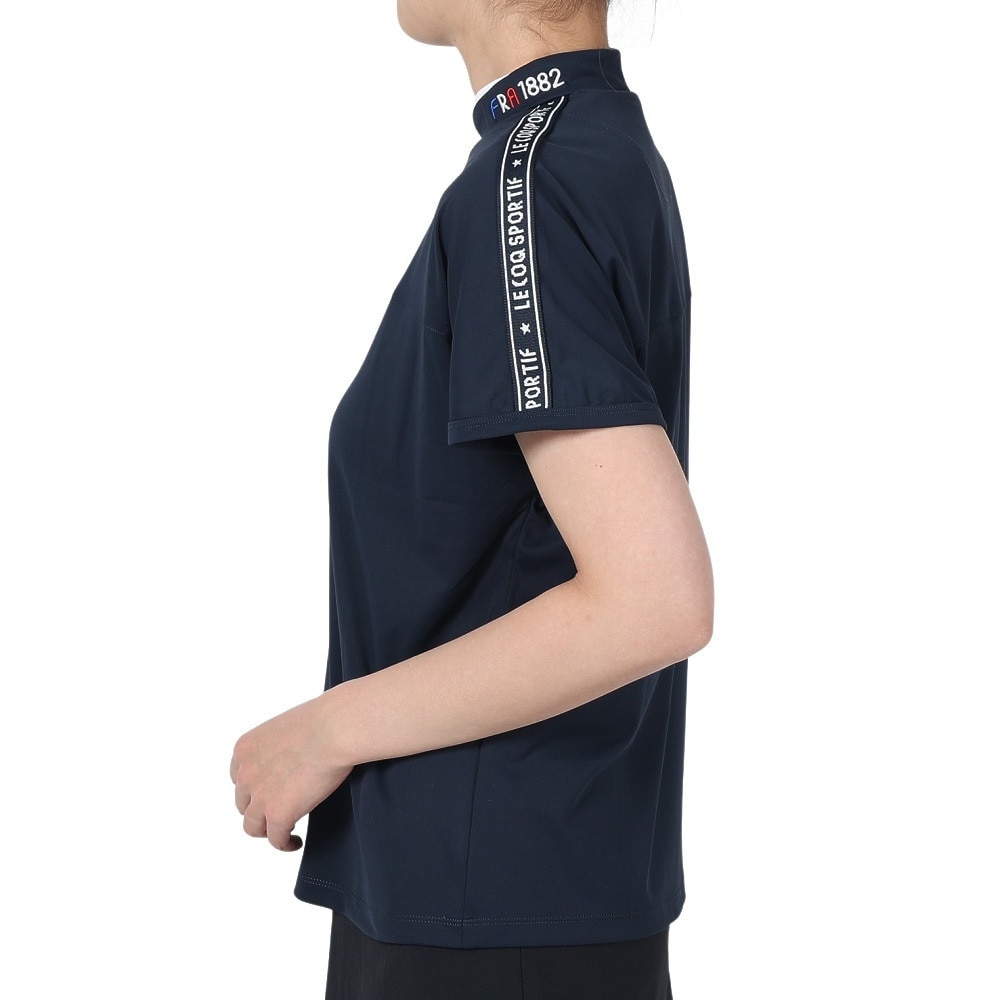 ルコックスポルティフ（lecoqsportif）（レディース）ゴルフウェア 半袖 吸水速乾 ワイドフィット モックネック袖ラインシャツ QGWXJA01 NV00