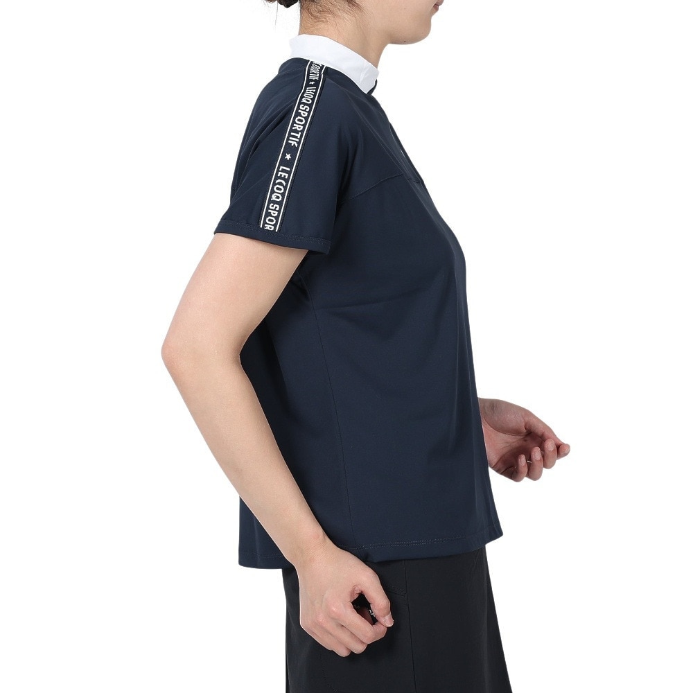 ルコックスポルティフ（lecoqsportif）（レディース）ゴルフウェア 半袖 吸水速乾 ワイドフィット モックネック袖ラインシャツ QGWXJA01 NV00