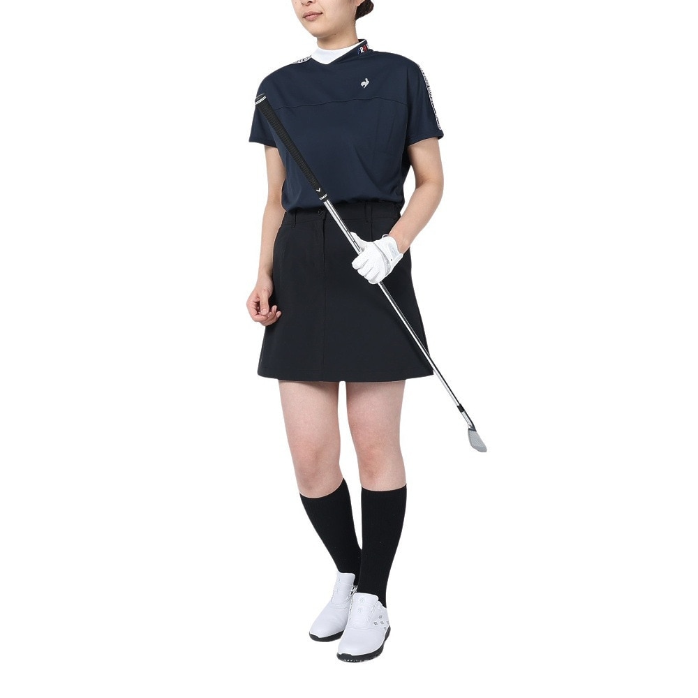 ルコックスポルティフ（lecoqsportif）（レディース）ゴルフウェア 半袖 吸水速乾 ワイドフィット モックネック袖ラインシャツ QGWXJA01 NV00