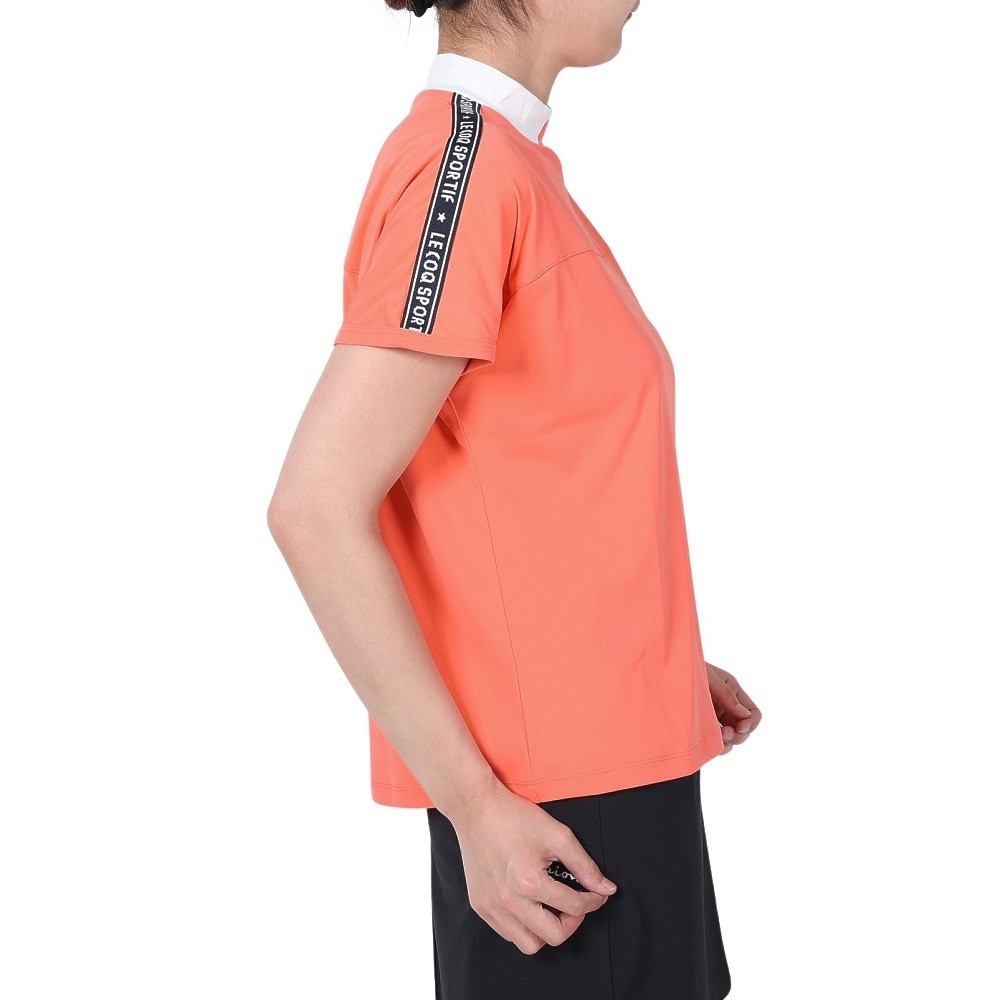 ルコックスポルティフ（lecoqsportif）（レディース）ゴルフウェア 半袖 吸水速乾 ワイドフィット モックネック袖ラインシャツ QGWXJA01 OR00