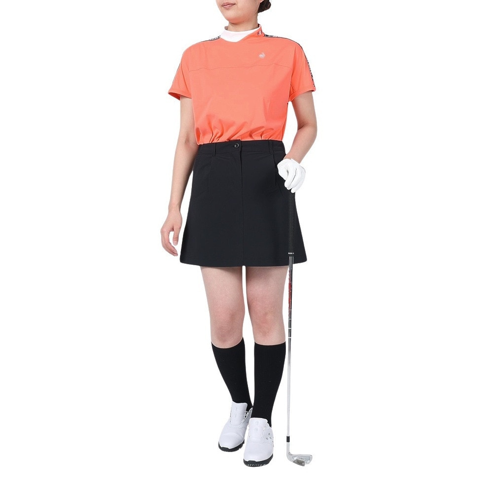 ルコックスポルティフ（lecoqsportif）（レディース）ゴルフウェア 半袖 吸水速乾 ワイドフィット モックネック袖ラインシャツ QGWXJA01 OR00