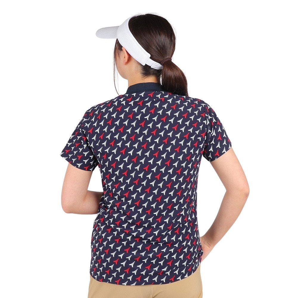 ルコックスポルティフ（lecoqsportif）（レディース）ゴルフウェア 半袖 ストレッチフォーサー エッフェル柄モックネックシャツ QGWXJA05 NV00