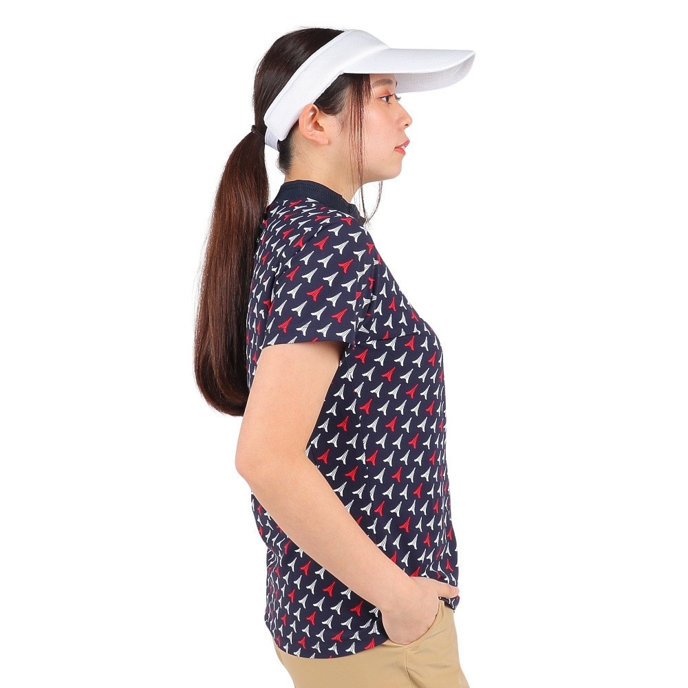 ルコックスポルティフ（lecoqsportif）（レディース）ゴルフウェア 半袖 ストレッチフォーサー エッフェル柄モックネックシャツ QGWXJA05 NV00