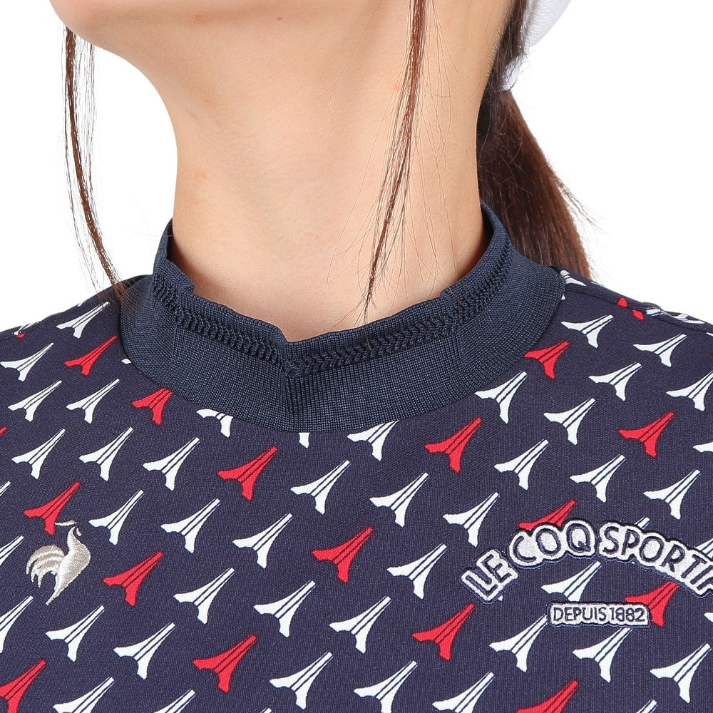 ルコックスポルティフ（lecoqsportif）（レディース）ゴルフウェア 半袖 ストレッチフォーサー エッフェル柄モックネックシャツ QGWXJA05 NV00