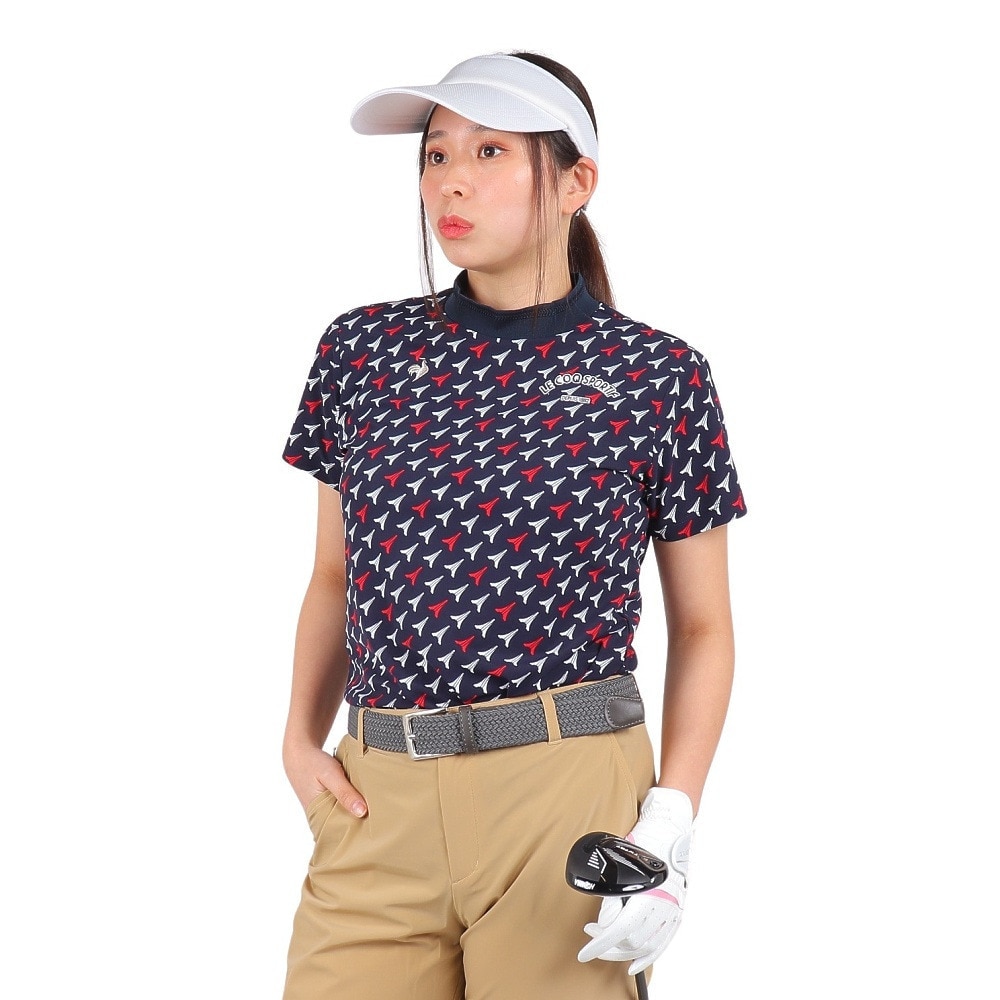 ルコックスポルティフ（lecoqsportif）（レディース）ゴルフウェア 半袖 ストレッチフォーサー エッフェル柄モックネックシャツ QGWXJA05 NV00