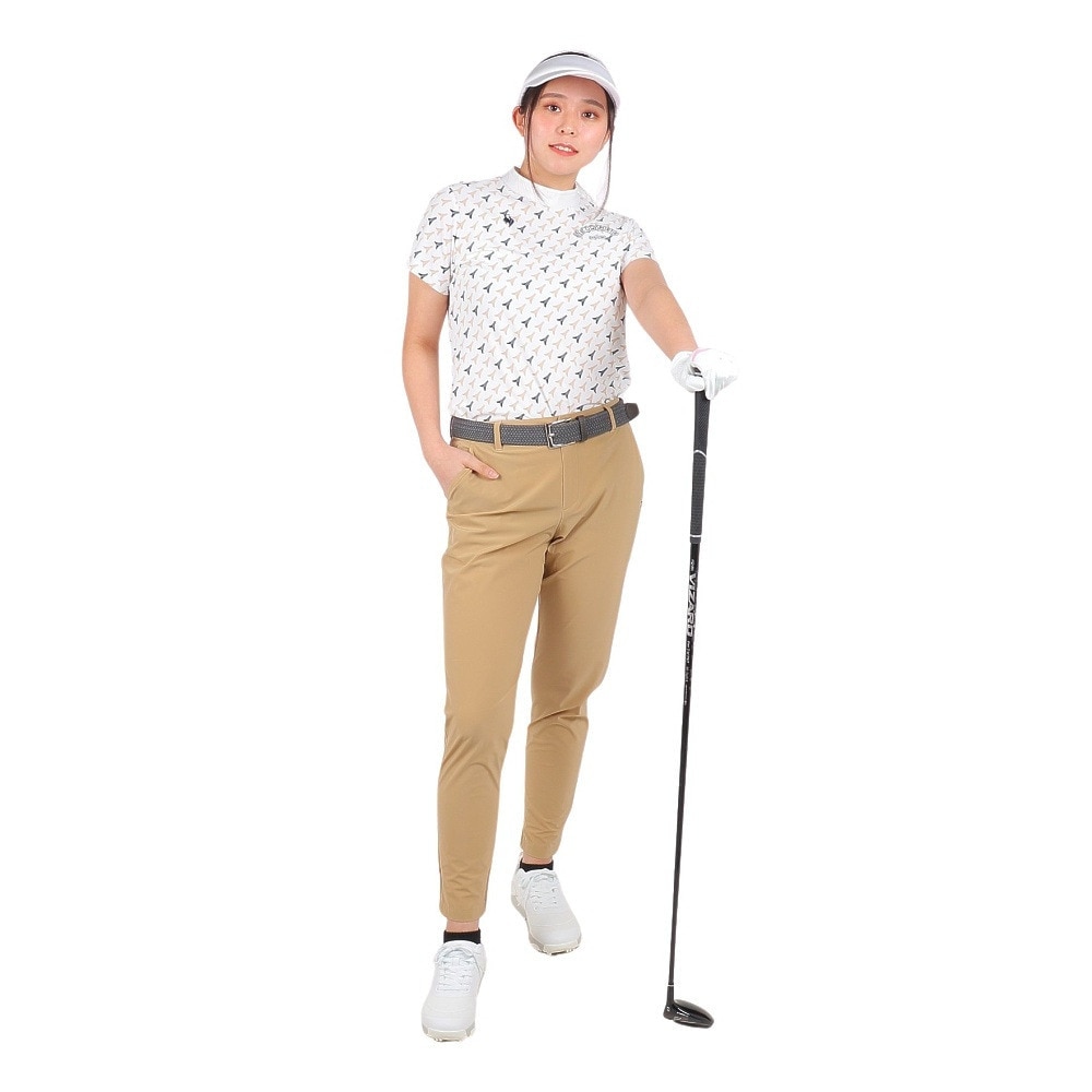 ルコックスポルティフ（lecoqsportif）（レディース）ゴルフウェア 半袖 ストレッチフォーサー エッフェル柄モックネックシャツ QGWXJA05 WH00