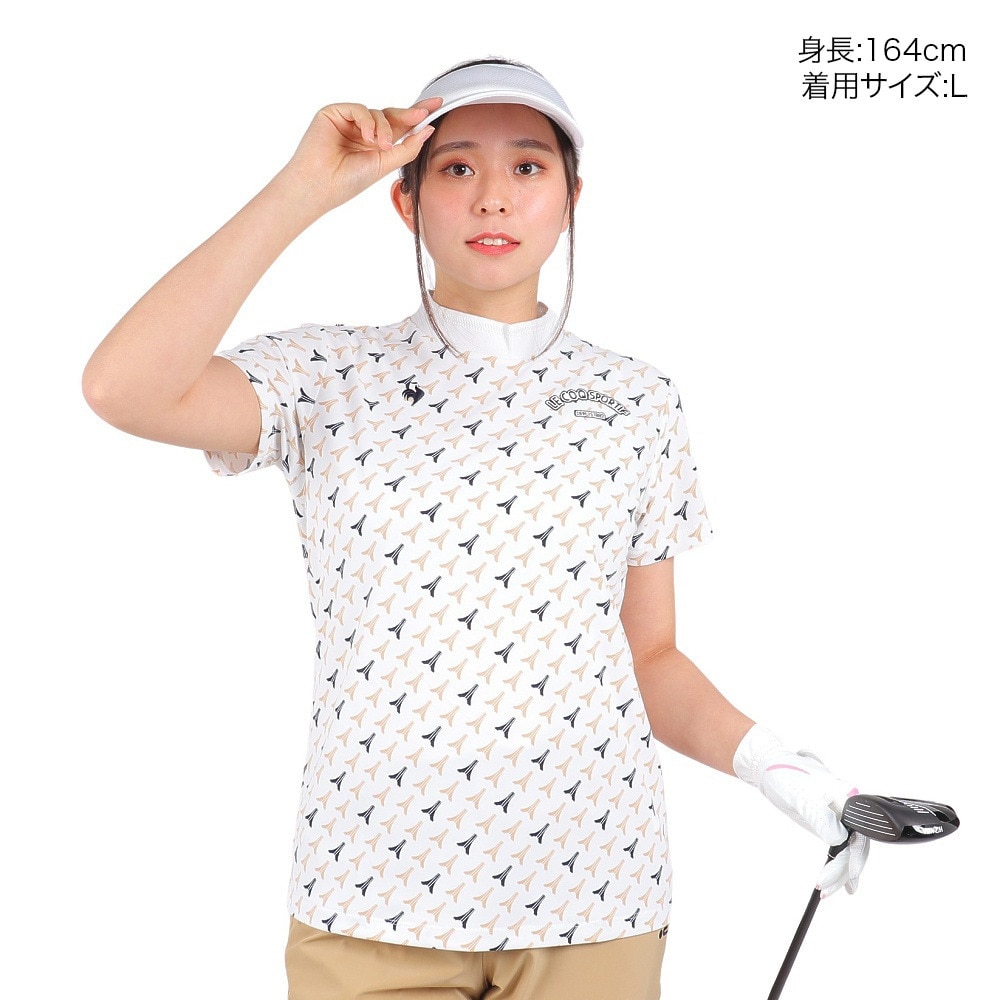 ルコックスポルティフ（lecoqsportif）（レディース）ゴルフウェア 半袖 ストレッチフォーサー エッフェル柄モックネックシャツ QGWXJA05 WH00