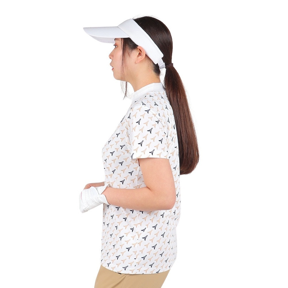ルコックスポルティフ（lecoqsportif）（レディース）ゴルフウェア 半袖 ストレッチフォーサー エッフェル柄モックネックシャツ QGWXJA05 WH00