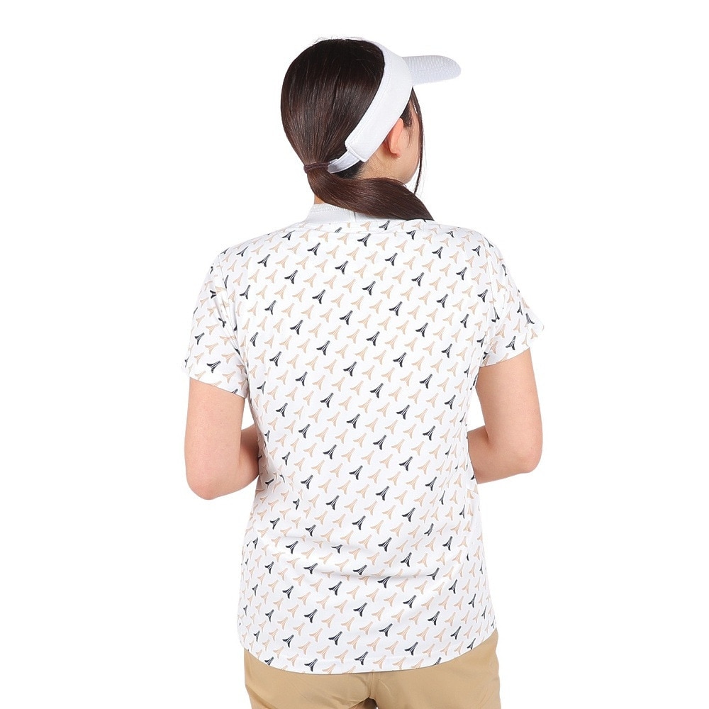 ルコックスポルティフ（lecoqsportif）（レディース）ゴルフウェア 半袖 ストレッチフォーサー エッフェル柄モックネックシャツ QGWXJA05 WH00