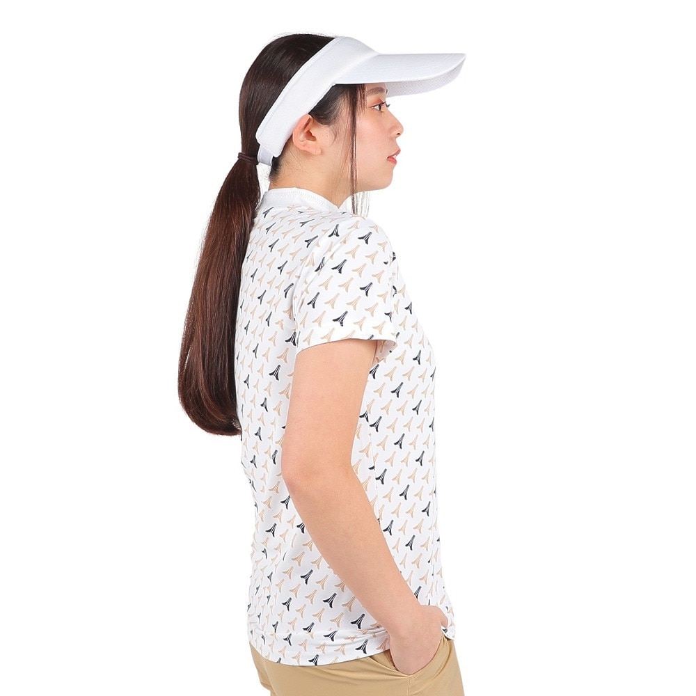 ルコックスポルティフ（lecoqsportif）（レディース）ゴルフウェア 半袖 ストレッチフォーサー エッフェル柄モックネックシャツ QGWXJA05 WH00
