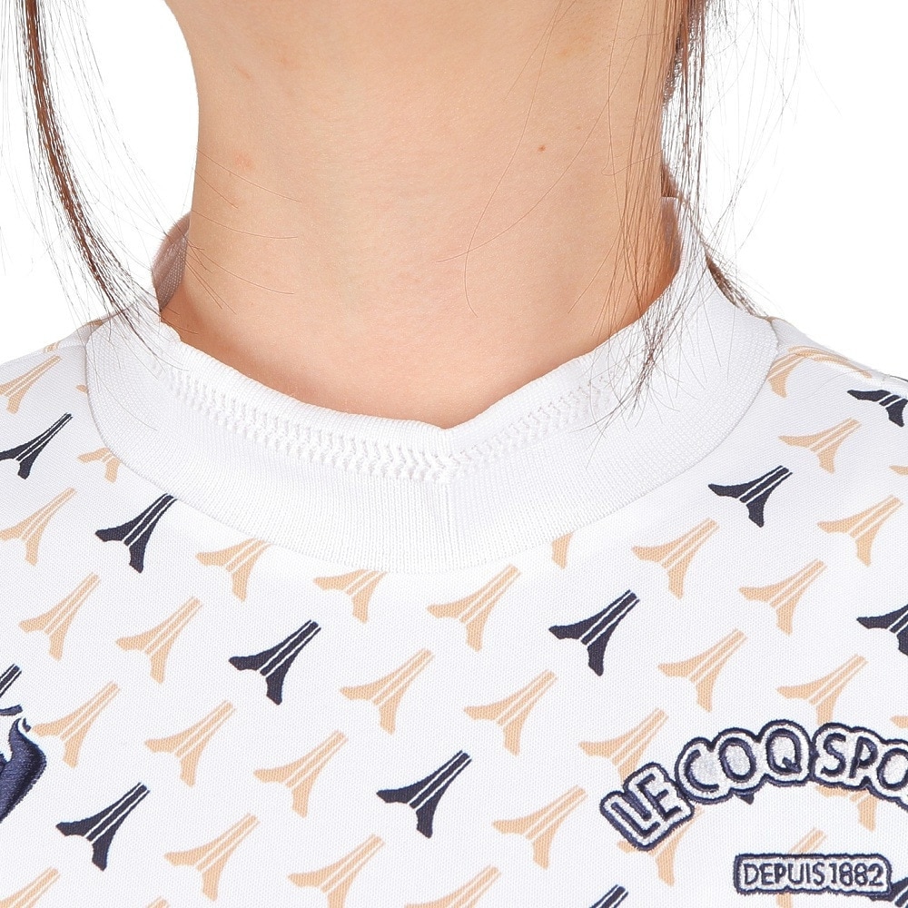 ルコックスポルティフ（lecoqsportif）（レディース）ゴルフウェア 半袖 ストレッチフォーサー エッフェル柄モックネックシャツ QGWXJA05 WH00