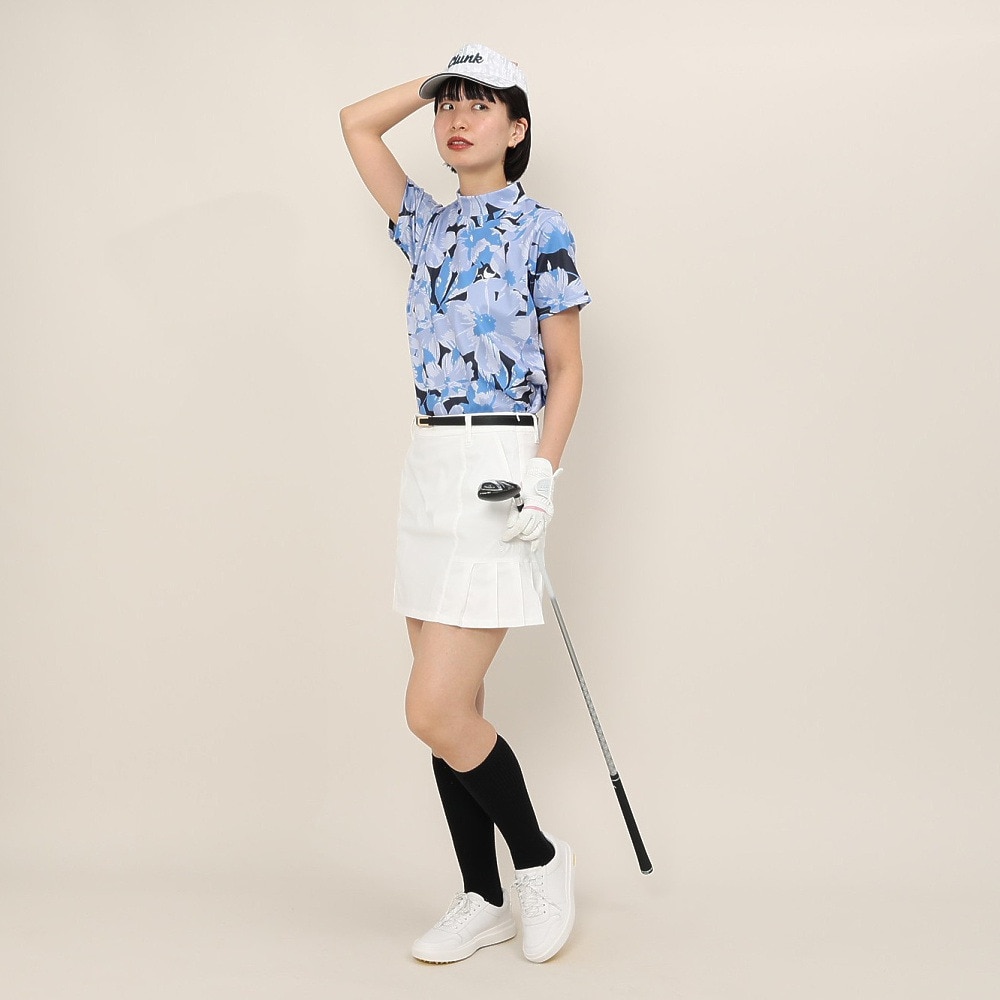 クランク（CLUNK）（レディース）ゴルフウェア 吸汗速乾 消臭 花柄グラフィック 半袖 モックネックシャツ CL5TUG14 NVY