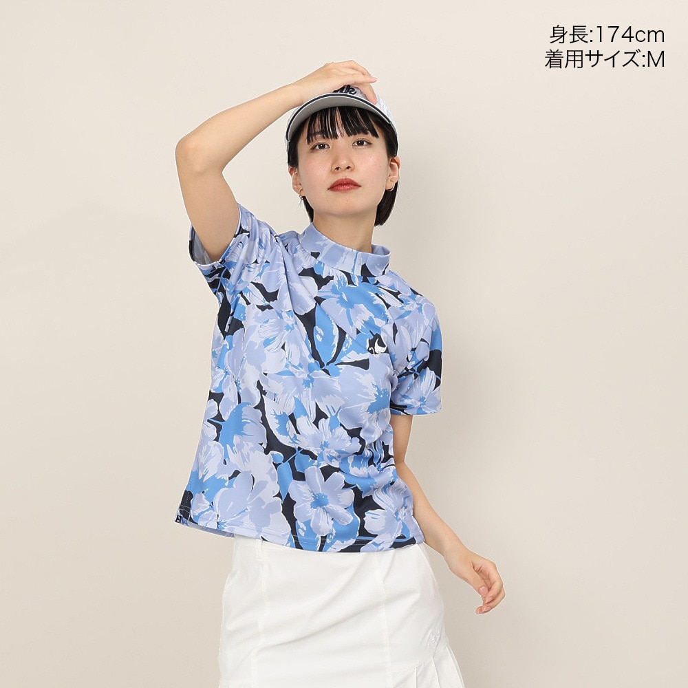クランク（CLUNK）（レディース）ゴルフウェア 吸汗速乾 消臭 花柄グラフィック 半袖 モックネックシャツ CL5TUG14 NVY