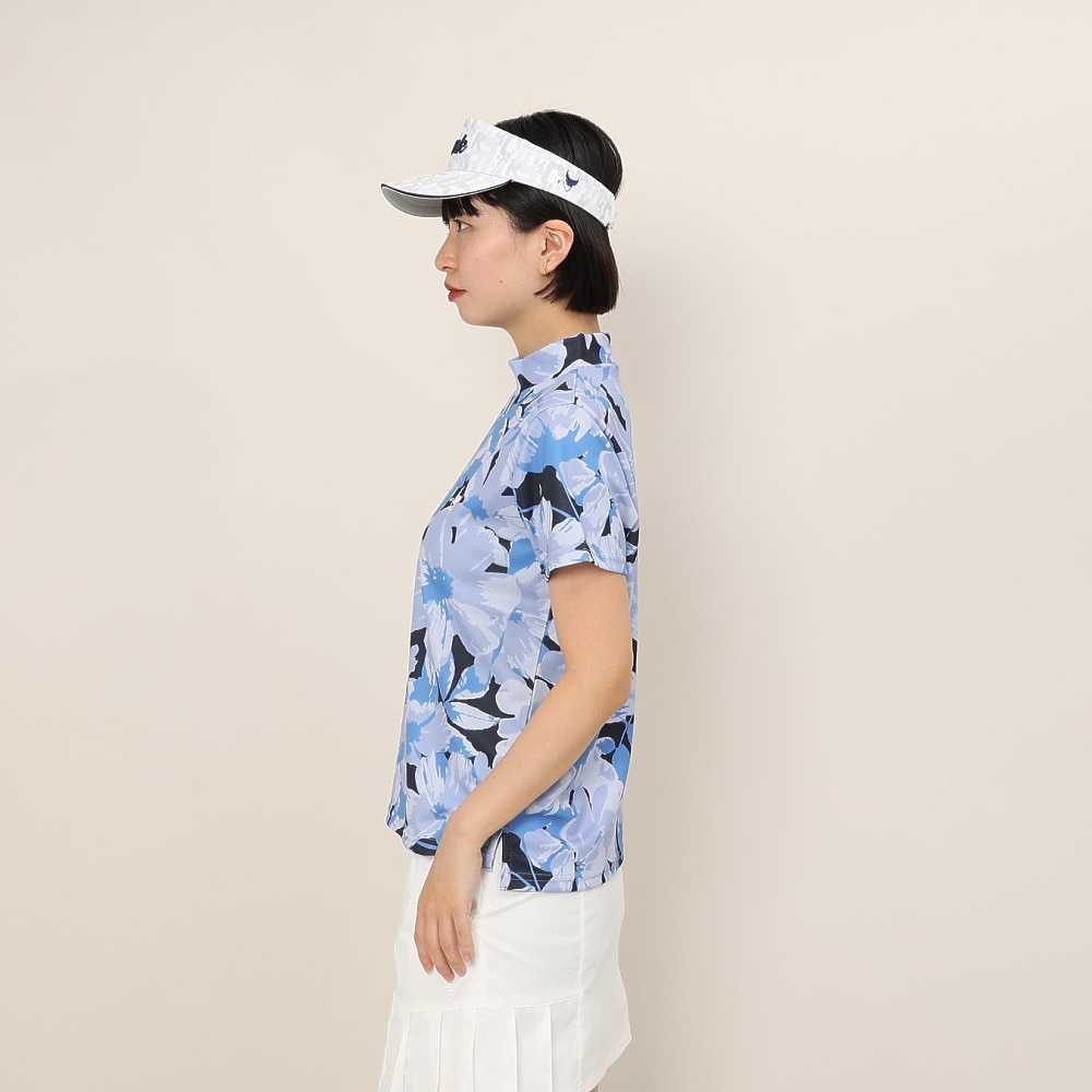 クランク（CLUNK）（レディース）ゴルフウェア 吸汗速乾 消臭 花柄グラフィック 半袖 モックネックシャツ CL5TUG14 NVY