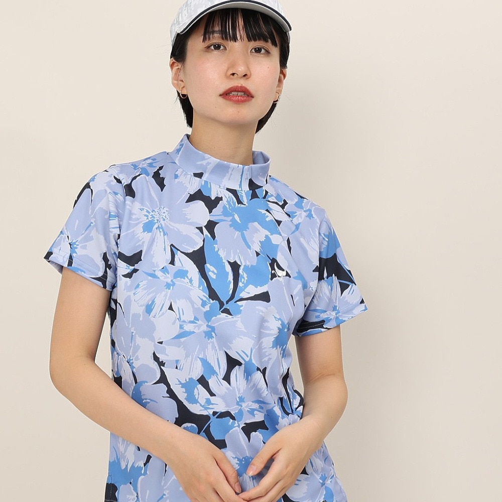 クランク（CLUNK）（レディース）ゴルフウェア 吸汗速乾 消臭 花柄グラフィック 半袖 モックネックシャツ CL5TUG14 NVY