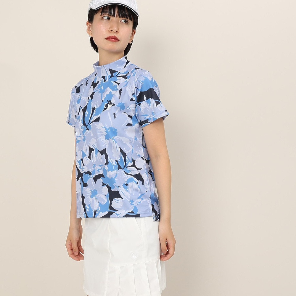 クランク（CLUNK）（レディース）ゴルフウェア 吸汗速乾 消臭 花柄グラフィック 半袖 モックネックシャツ CL5TUG14 NVY