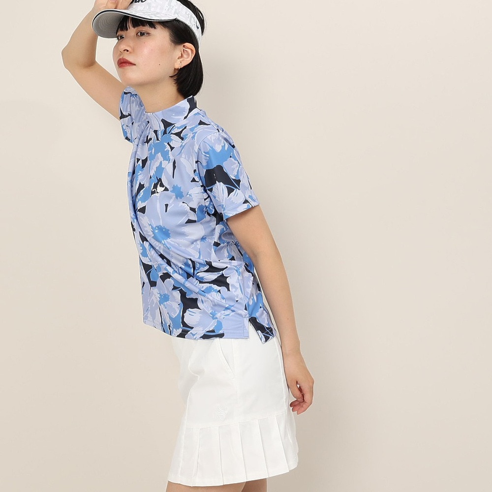 クランク（CLUNK）（レディース）ゴルフウェア 吸汗速乾 消臭 花柄グラフィック 半袖 モックネックシャツ CL5TUG14 NVY