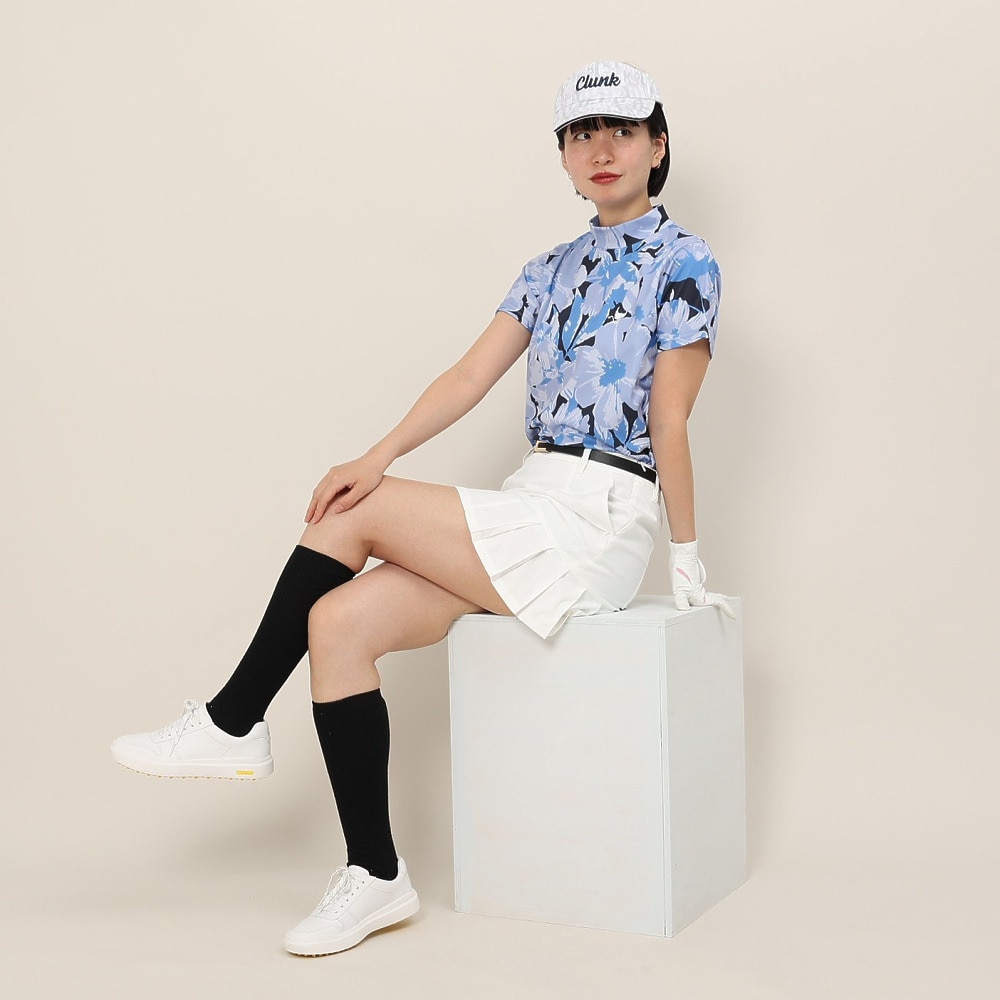 クランク（CLUNK）（レディース）ゴルフウェア 吸汗速乾 消臭 花柄グラフィック 半袖 モックネックシャツ CL5TUG14 NVY