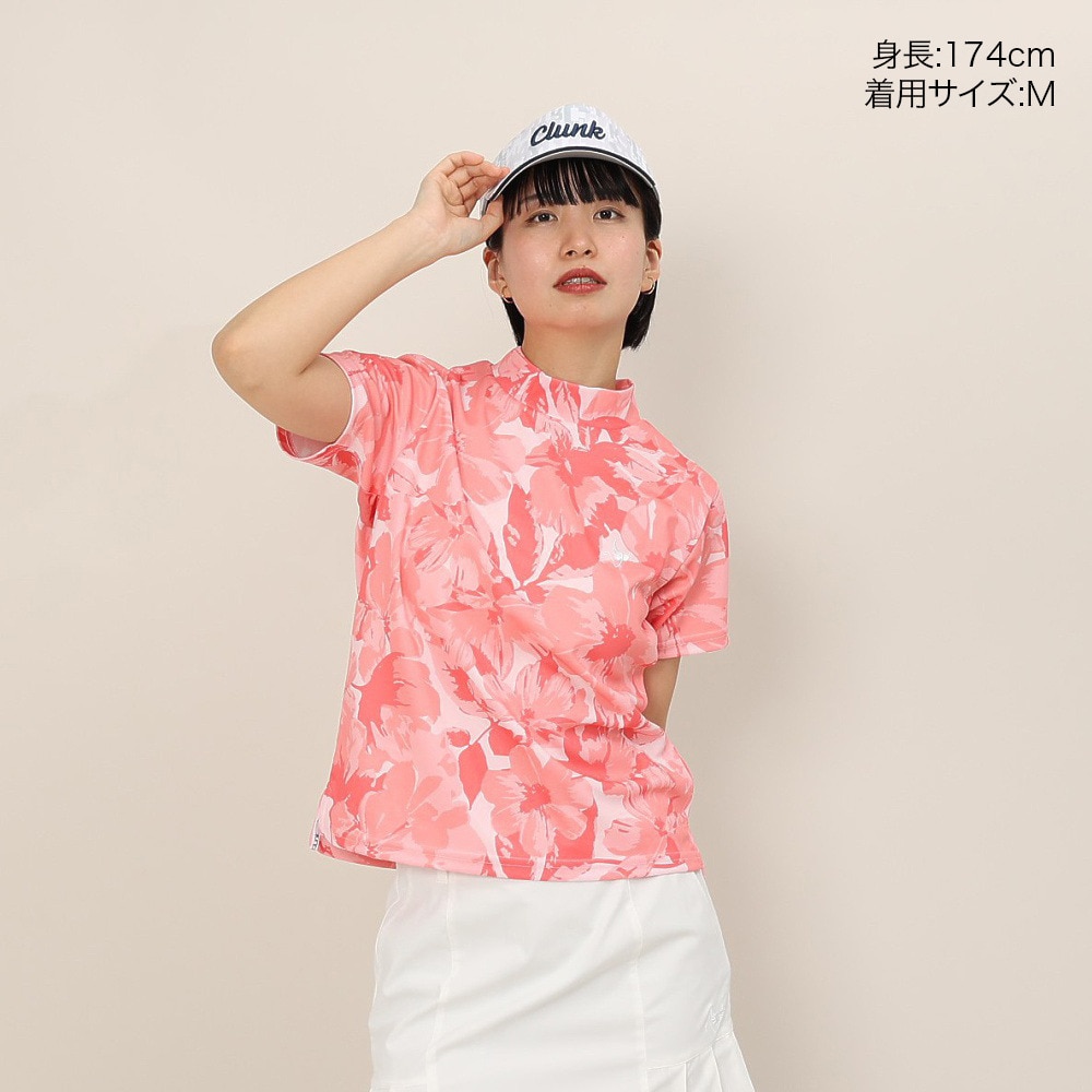 クランク（CLUNK）（レディース）ゴルフウェア 吸汗速乾 消臭 花柄グラフィック 半袖 モックネックシャツ CL5TUG14 PNK