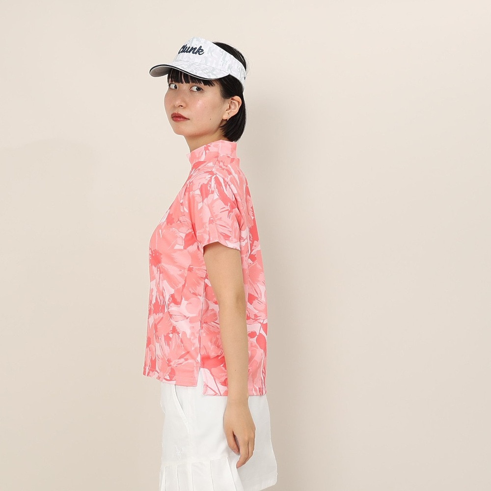 クランク（CLUNK）（レディース）ゴルフウェア 吸汗速乾 消臭 花柄グラフィック 半袖 モックネックシャツ CL5TUG14 PNK