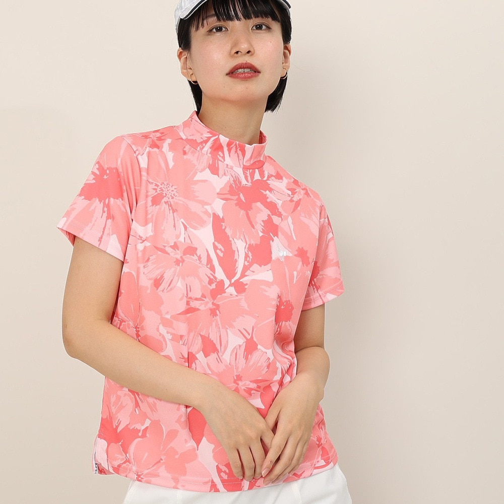 クランク（CLUNK）（レディース）ゴルフウェア 吸汗速乾 消臭 花柄グラフィック 半袖 モックネックシャツ CL5TUG14 PNK