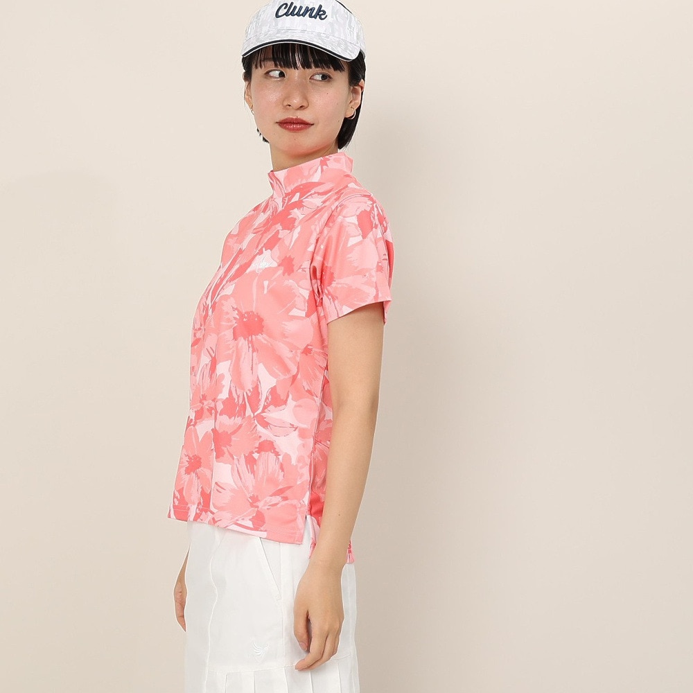クランク（CLUNK）（レディース）ゴルフウェア 吸汗速乾 消臭 花柄グラフィック 半袖 モックネックシャツ CL5TUG14 PNK