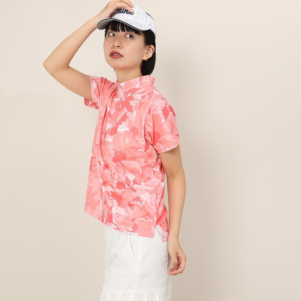 クランク（CLUNK）（レディース）ゴルフウェア 吸汗速乾 消臭 花柄グラフィック 半袖 モックネックシャツ CL5TUG14 PNK