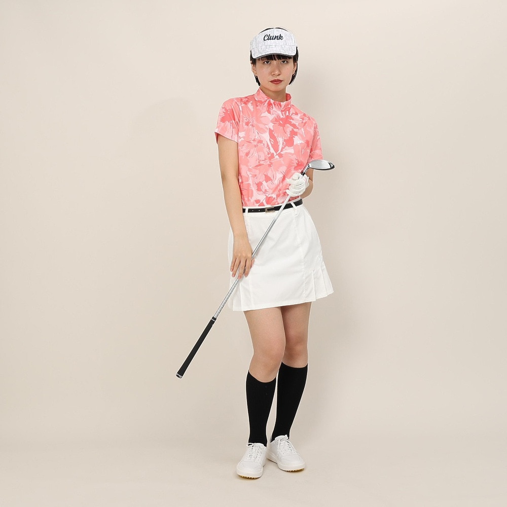 クランク（CLUNK）（レディース）ゴルフウェア 吸汗速乾 消臭 花柄グラフィック 半袖 モックネックシャツ CL5TUG14 PNK