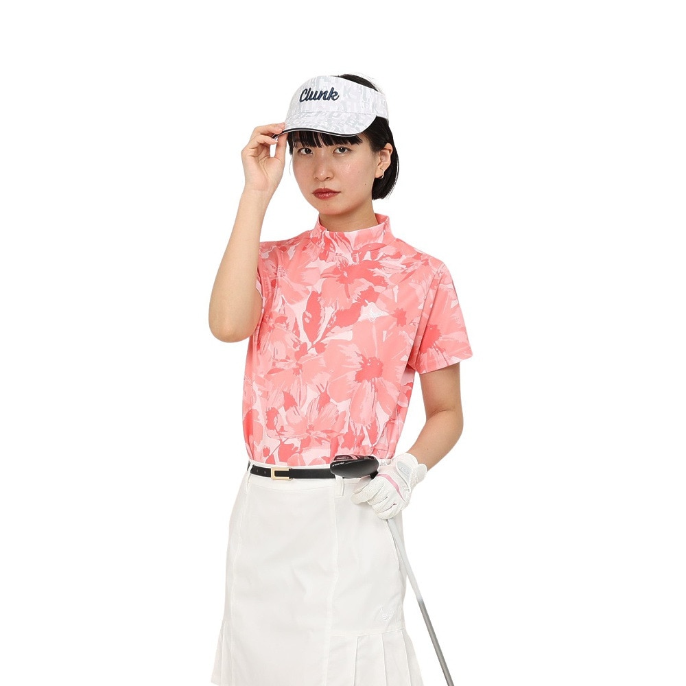 クランク（CLUNK）（レディース）ゴルフウェア 吸汗速乾 消臭 花柄グラフィック 半袖 モックネックシャツ CL5TUG14 PNK