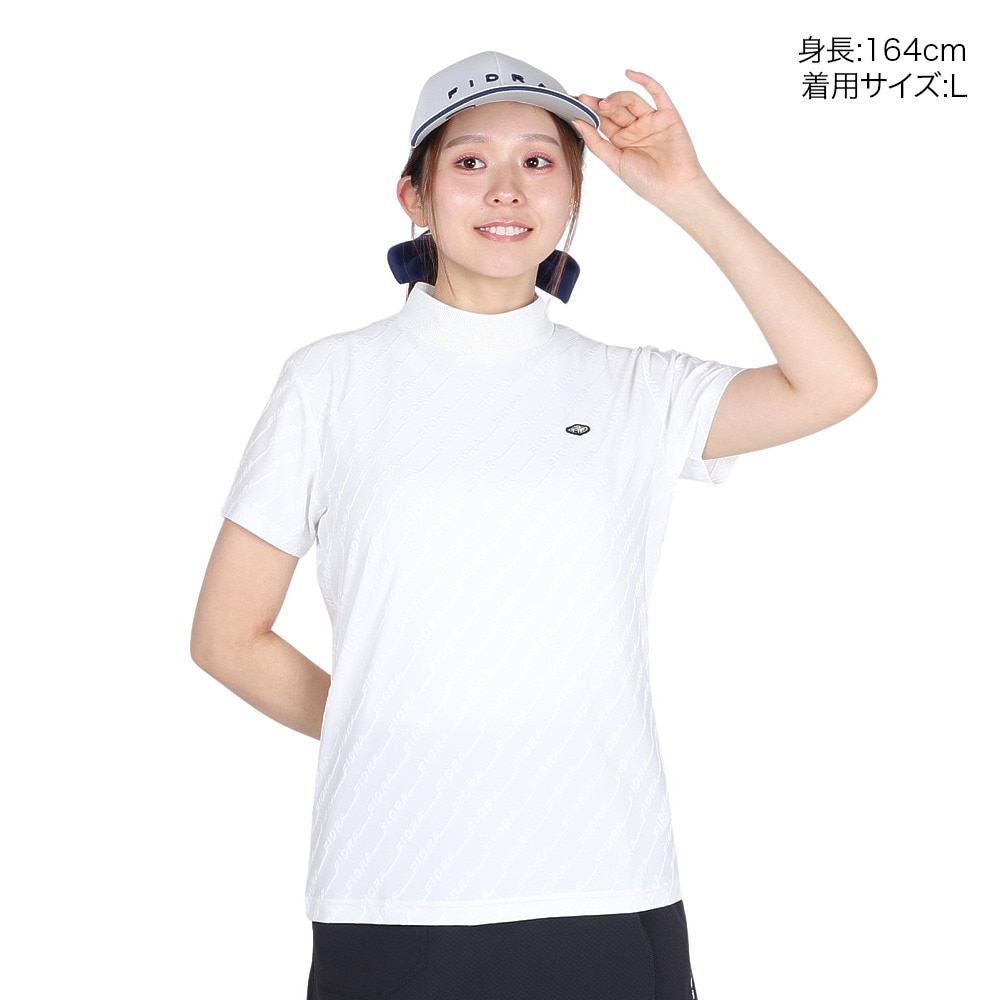 フィドラ（FIDRA）（レディース）ゴルフウェア 接触冷感 消臭 半袖 ジャガード モックネックシャツ FD5TUG09 WHT