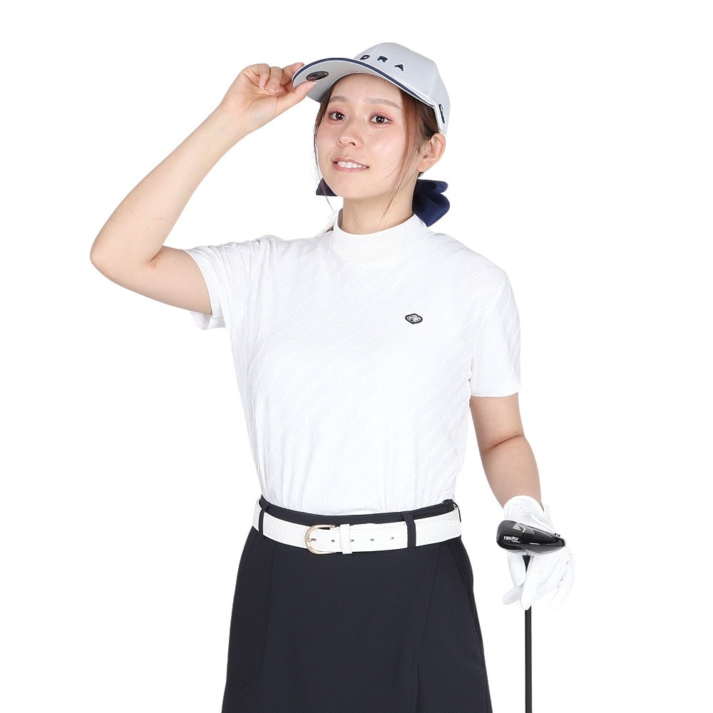 フィドラ（FIDRA）（レディース）ゴルフウェア 接触冷感 消臭 半袖 ジャガード モックネックシャツ FD5TUG09 WHT