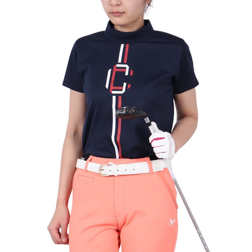 クランク（CLUNK）（レディース）ゴルフウェア 吸汗速乾 消臭 半袖 C モックネックシャツ CL5PUG53 NVY