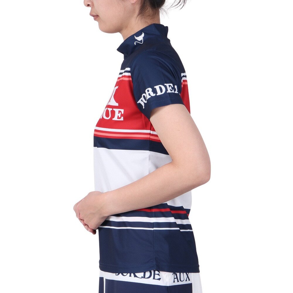 クランク（CLUNK）（レディース）ゴルフ 吸汗速乾 消臭 半袖 マルチボーダー モックネックシャツ CL5PUG55 NVY