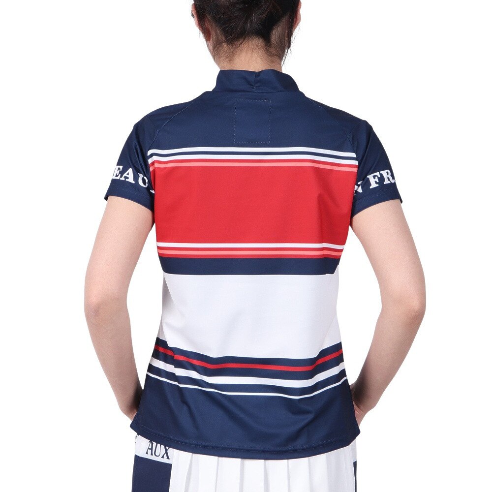 クランク（CLUNK）（レディース）ゴルフ 吸汗速乾 消臭 半袖 マルチボーダー モックネックシャツ CL5PUG55 NVY