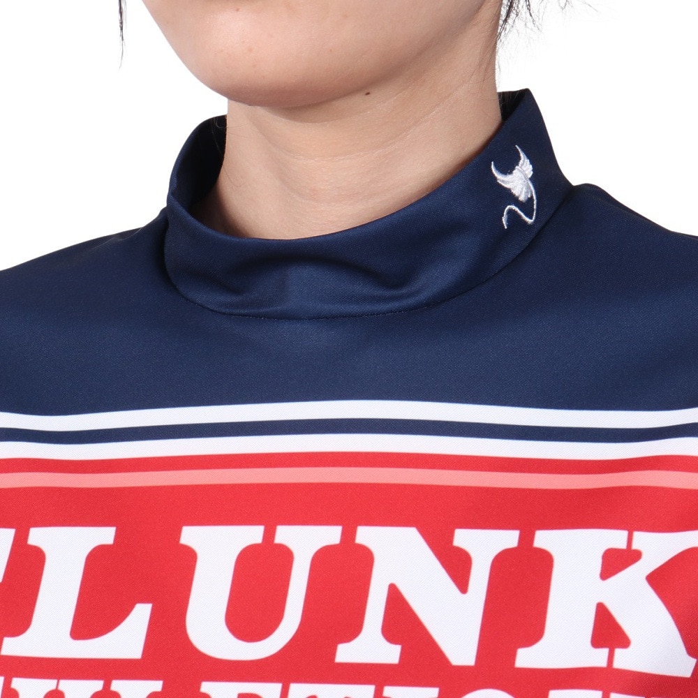 クランク（CLUNK）（レディース）ゴルフ 吸汗速乾 消臭 半袖 マルチボーダー モックネックシャツ CL5PUG55 NVY
