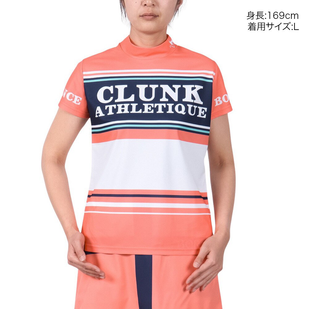 クランク（CLUNK）（レディース）ゴルフ 吸汗速乾 半袖 マルチボーダー モックネックシャツ CL5PUG55 SMP